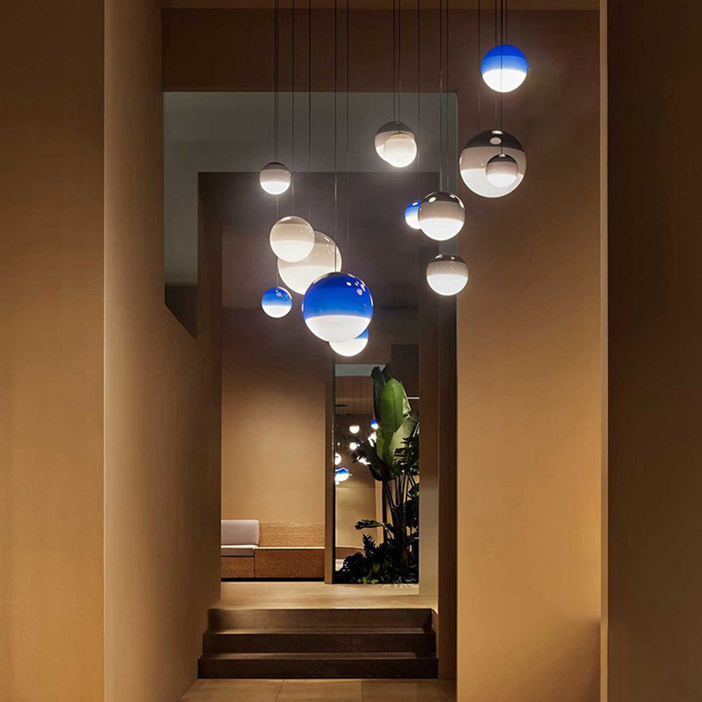 Vioxa Suspension Bulle Moderne Verre. Noir/Gris/Bleu/Rose. Salon-Luire