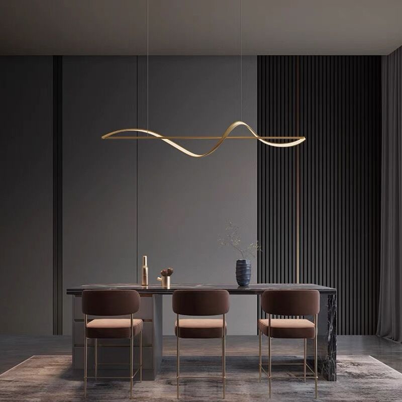 Livelor Suspension Linéaire Minimaliste Metal/Acrylique Noir/Or Salon-Luire