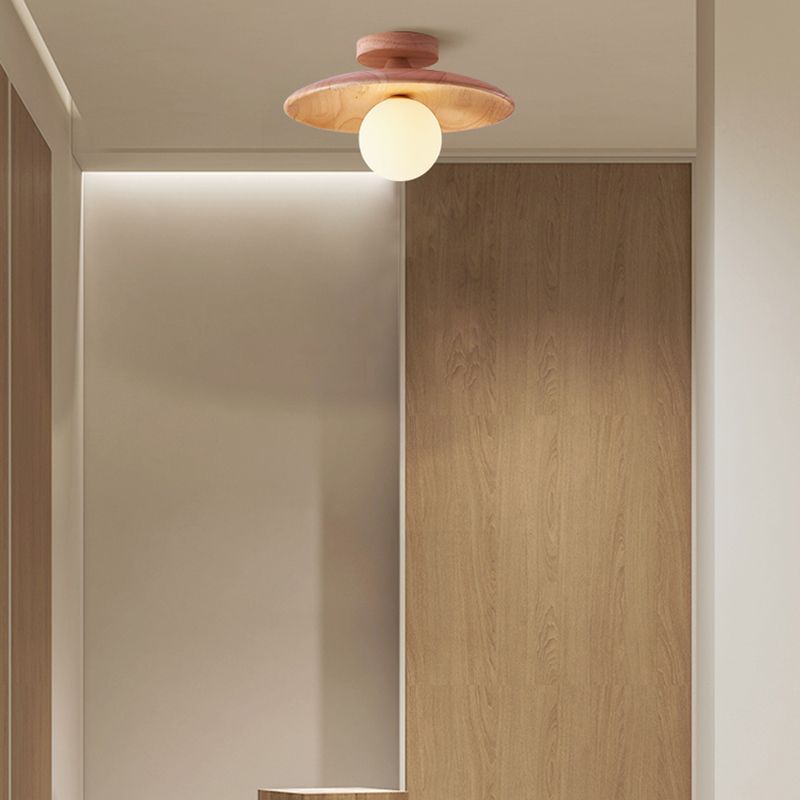 Estel Plafonnier Bol Moderne. Bois/Verre. Bois/Noyer. Salon-Luire