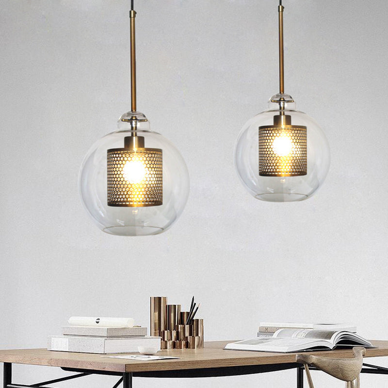 Vorinor Suspension Globe/Cylindre Moderne. Métal/Verre. Doré/Argent. Salon-Luire