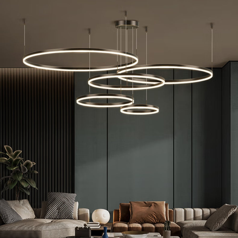 Zorin Suspension Anneau Moderne Métal Noir/Doré/Café Salon-Luire