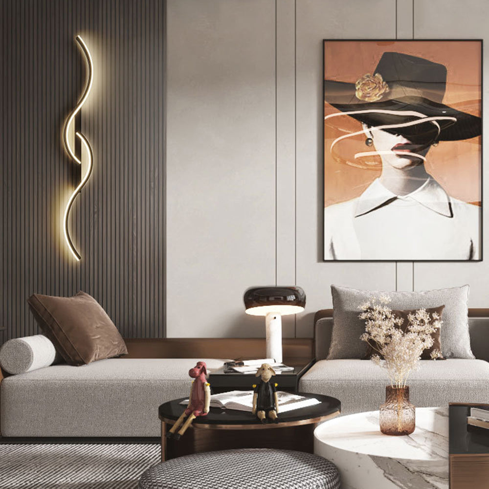 Rorel Applique Murale Vague Design Moderne Noir/Or Salon-Luire