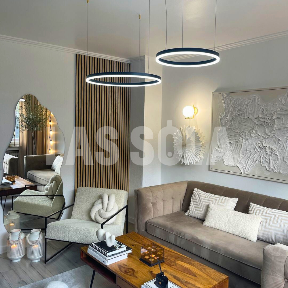 Zorin Suspension Anneau Moderne Métal Noir/Doré/Café Salon-Luire