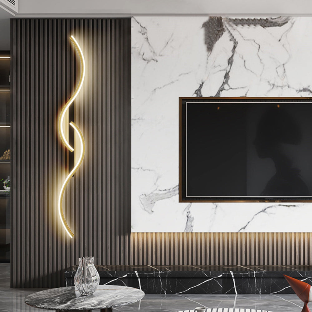 Rorel Applique Murale Vague Design Moderne Noir/Or Salon-Luire