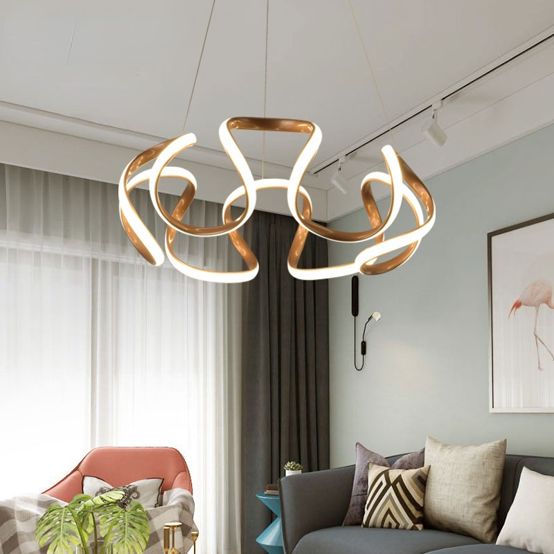 Eldorix Suspension Linéaire Moderne Doré/Café/Gris. Salon-Luire