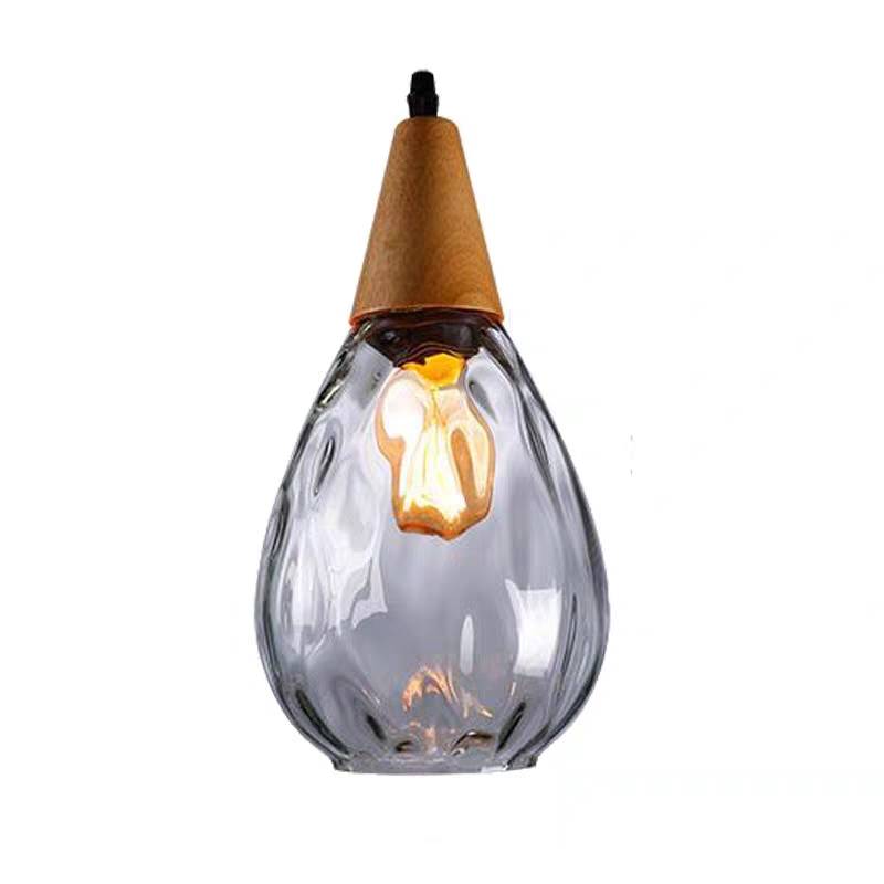 Salen Vintage LED Suspension Ambre Verre Bois Chambre à coucher-Luire