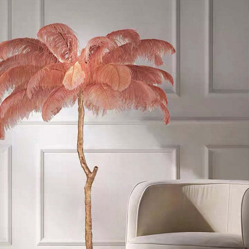 Lampadaire Fleur Luxe Plume/Métal Coloré Salon-Luire
