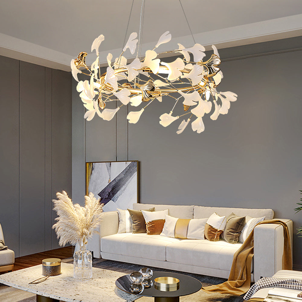 Tirex Suspension Feuille/Multi Moderne Métal/Céramique Doré/Blanc Salon-Luire
