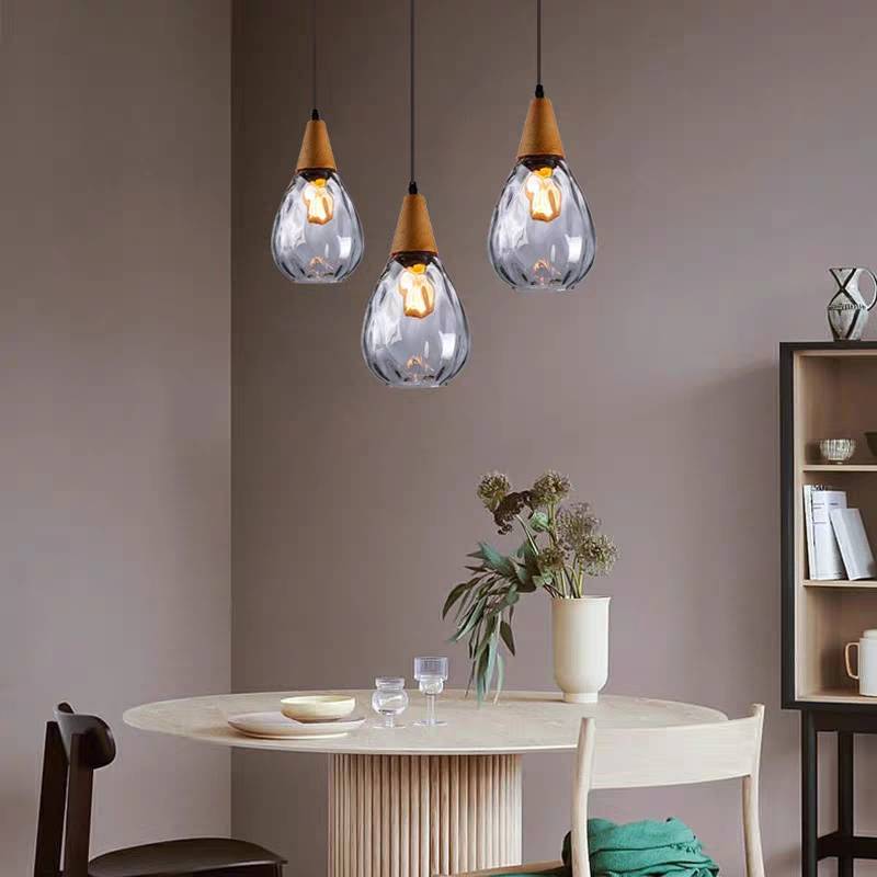 Salen Vintage LED Suspension Ambre Verre Bois Chambre à coucher-Luire