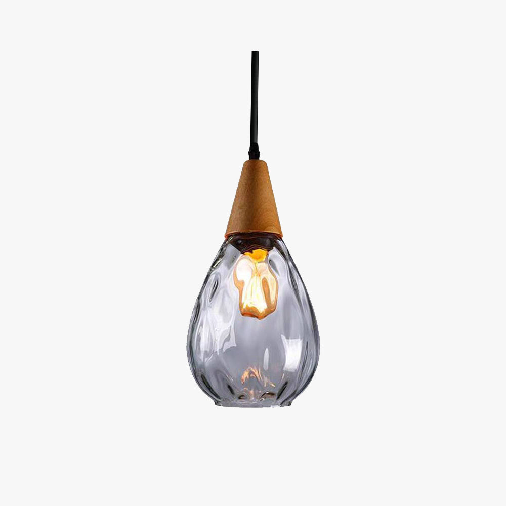 Salen Vintage LED Suspension Ambre Verre Bois Chambre à coucher-Luire