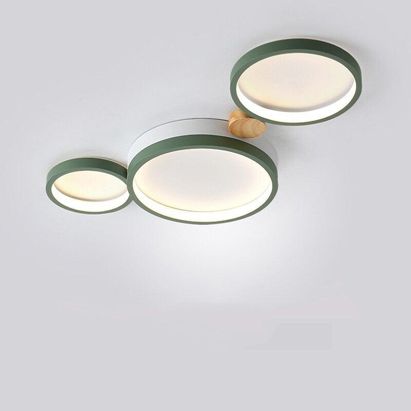Zenar Plafonnier Rond Moderne. Métal/Bois. Blanc/Gris/Vert. Salon-Luire