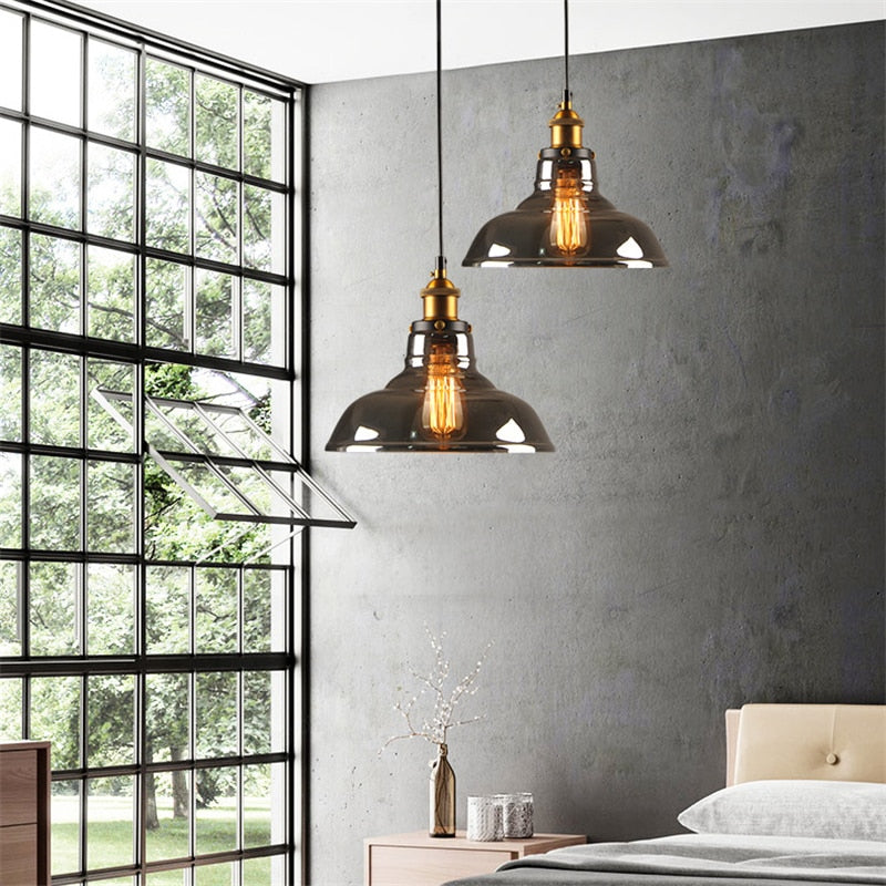 Siroven suspension Industriel en Verre. Clair/Ambre/Gris Fumé-Luire