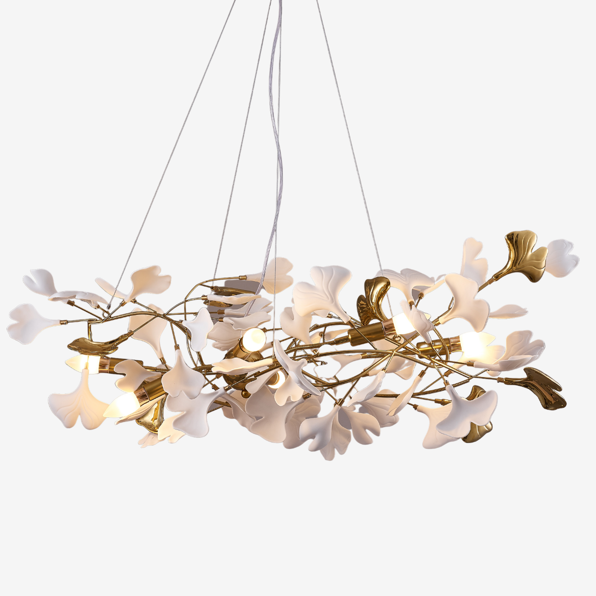 Korinor Lustre Suspension Feuille Artistic Design. Métal/Céramique. Blanc. Salon-Luire