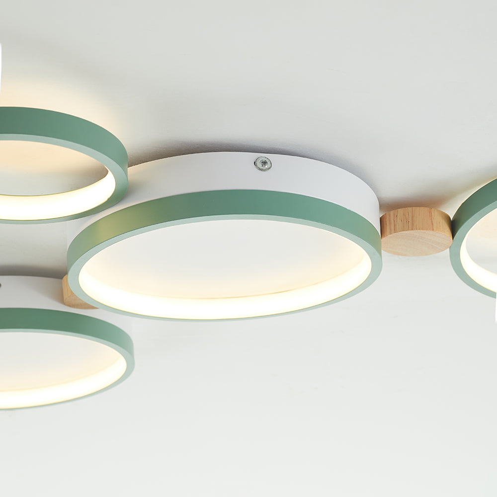 Zenar Plafonnier Rond Moderne. Métal/Bois. Blanc/Gris/Vert. Salon-Luire