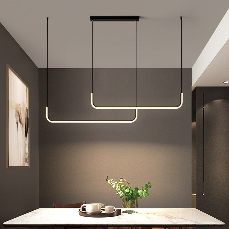 Eldin Suspension Linéaire Minimaliste Or/Noir. Salon-Luire