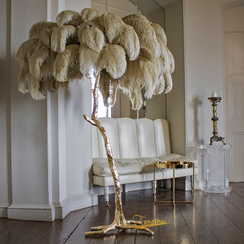 Lampadaire Fleur Luxe Plume/Métal Coloré Salon-Luire