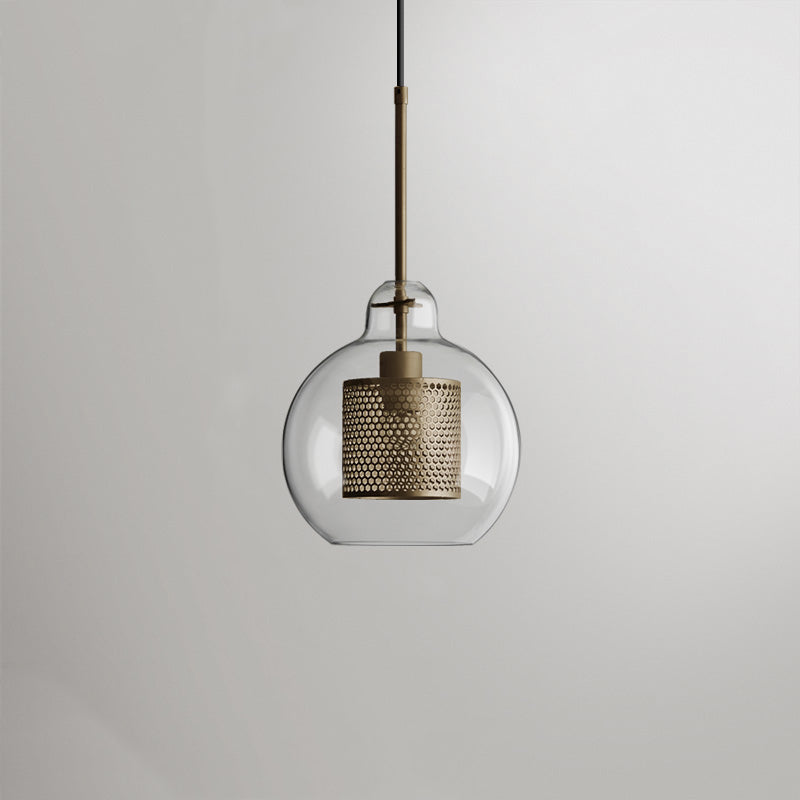 Vorinor Suspension Globe/Cylindre Moderne. Métal/Verre. Doré/Argent. Salon-Luire