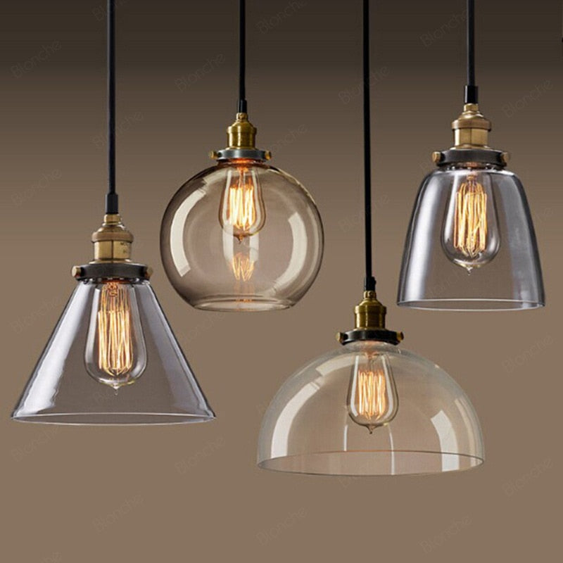 Siroven suspension Industriel en Verre. Clair/Ambre/Gris Fumé-Luire