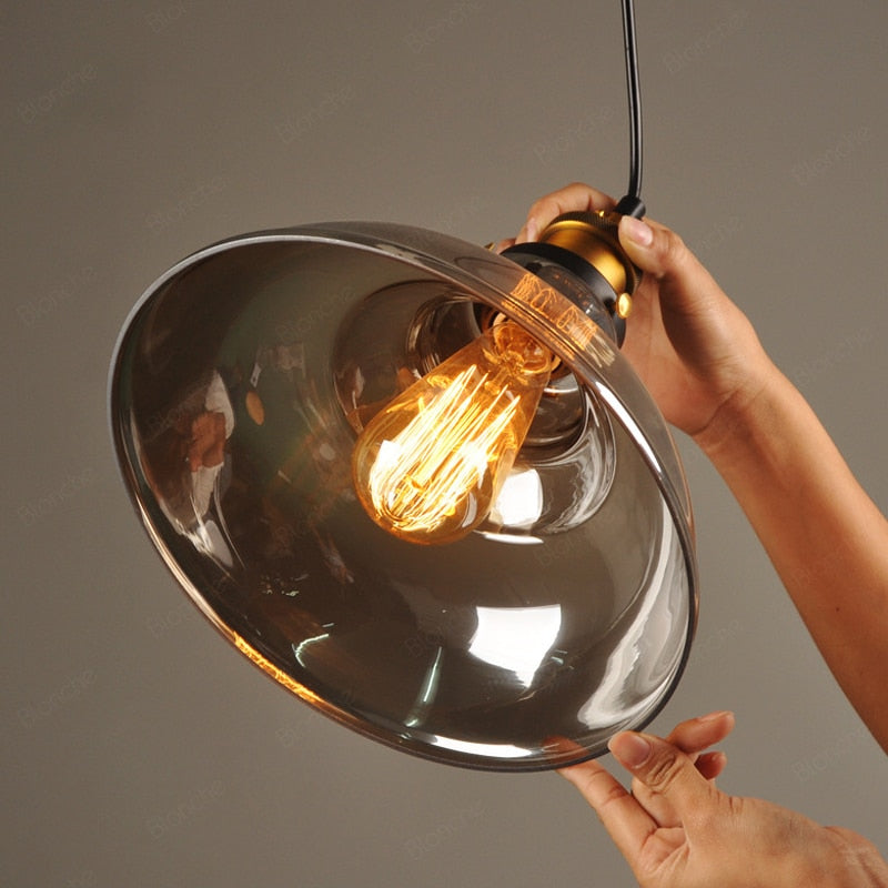 Siroven suspension Industriel en Verre. Clair/Ambre/Gris Fumé-Luire