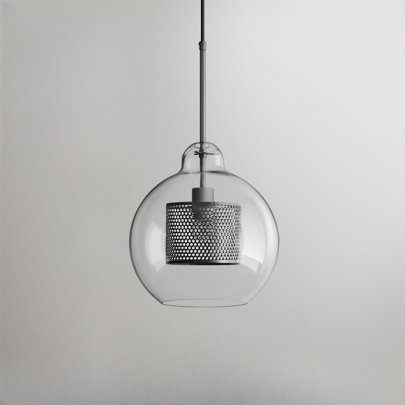 Vorinor Suspension Globe/Cylindre Moderne. Métal/Verre. Doré/Argent. Salon-Luire