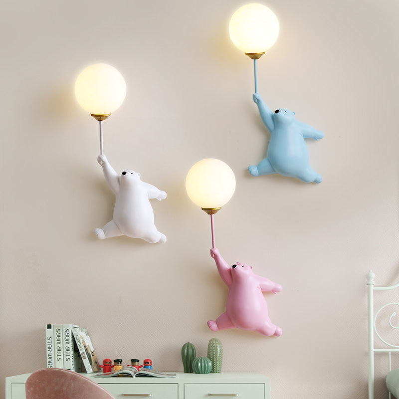 Evenel Bear Balloon Applique Murale Ours Ballon Moderne Animale. Blanc/Bleu/Rose. Salon-Luire