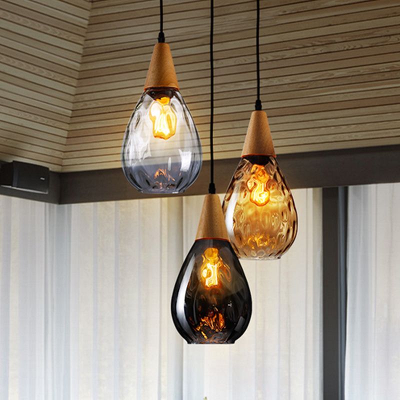 Salen Vintage LED Suspension Ambre Verre Bois Chambre à coucher-Luire