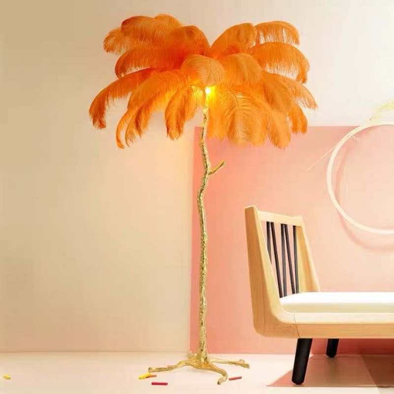 Lampadaire Fleur Luxe Plume/Métal Coloré Salon-Luire