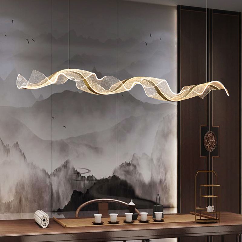 Lavorix Luminaires Suspensions Vague Moderne Métal/Acrylique Blanc/Doré Salon-Luire