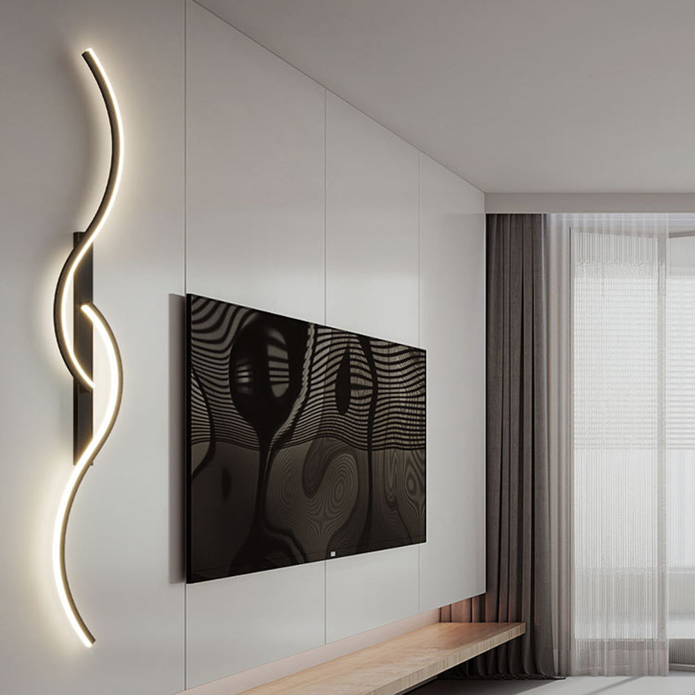 Rorel Applique Murale Vague Design Moderne Noir/Or Salon-Luire