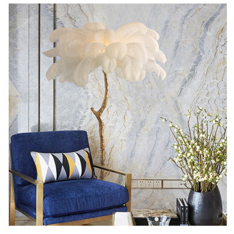 Lampadaire Fleur Luxe Plume/Métal Coloré Salon-Luire