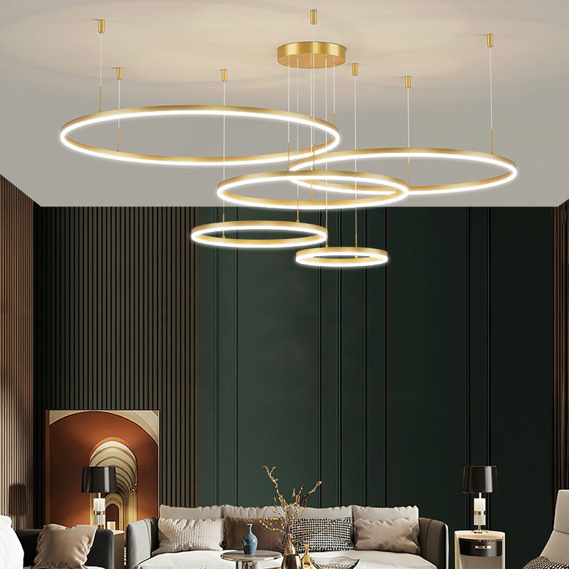 Zorin Suspension Anneau Moderne Métal Noir/Doré/Café Salon-Luire