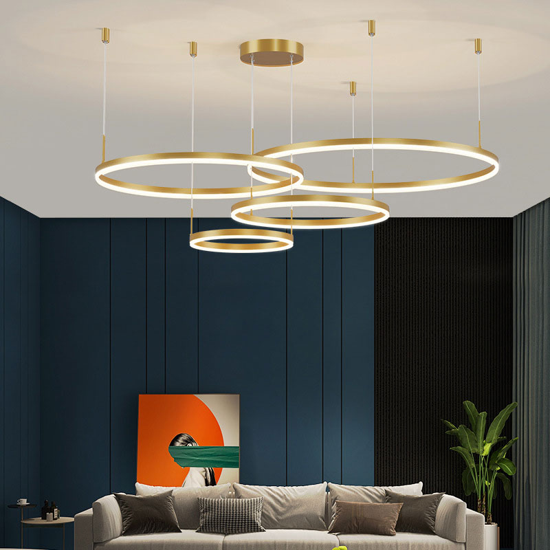 Zorin Suspension Anneau Moderne Métal Noir/Doré/Café Salon-Luire