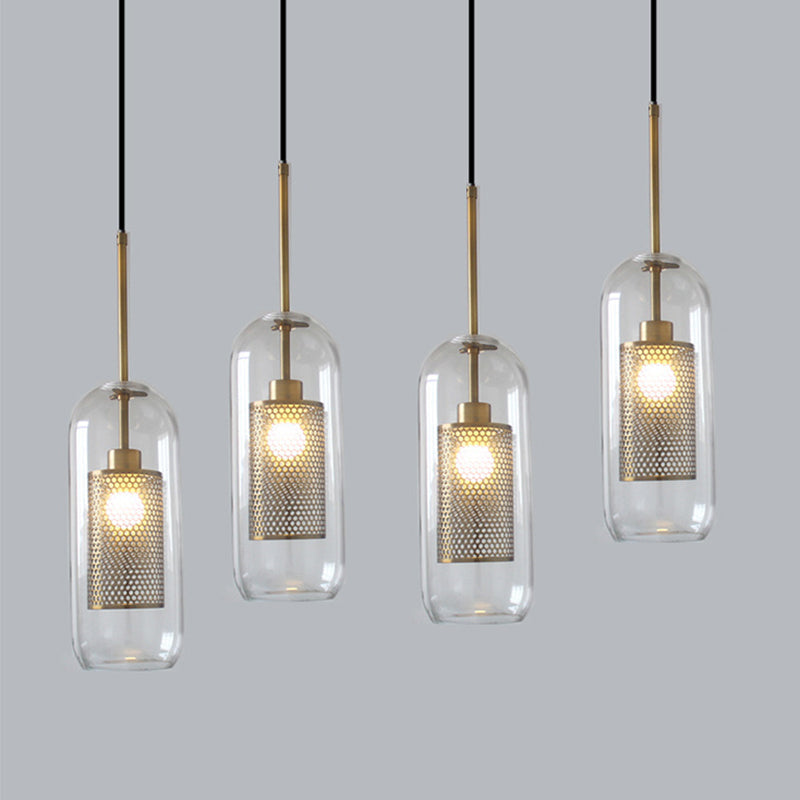 Vorinor Suspension Globe/Cylindre Moderne. Métal/Verre. Doré/Argent. Salon-Luire