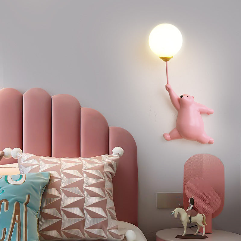 Evenel Bear Balloon Applique Murale Ours Ballon Moderne Animale. Blanc/Bleu/Rose. Salon-Luire