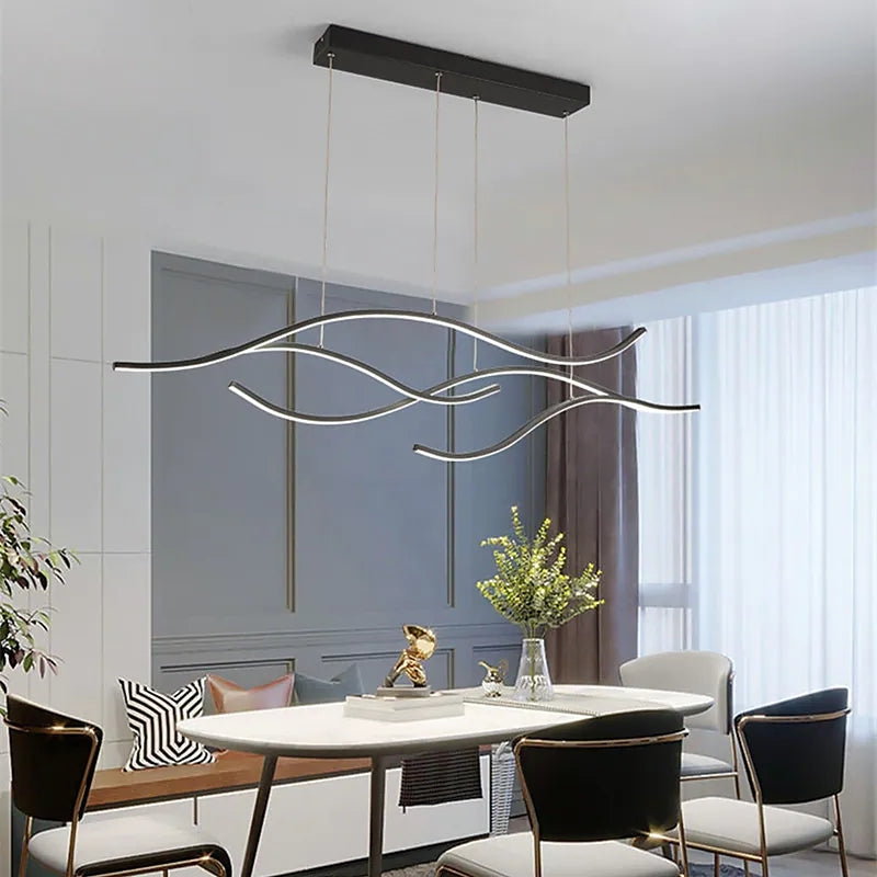 Tiroven Luminaires Suspension linéaire. LED Noir/Or. Salon-Luire
