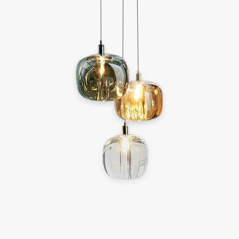 Livenel Suspension Ronde Moderne. Métal/Verre. Ambre/Claire/Gris Fumé. Salon-Luire