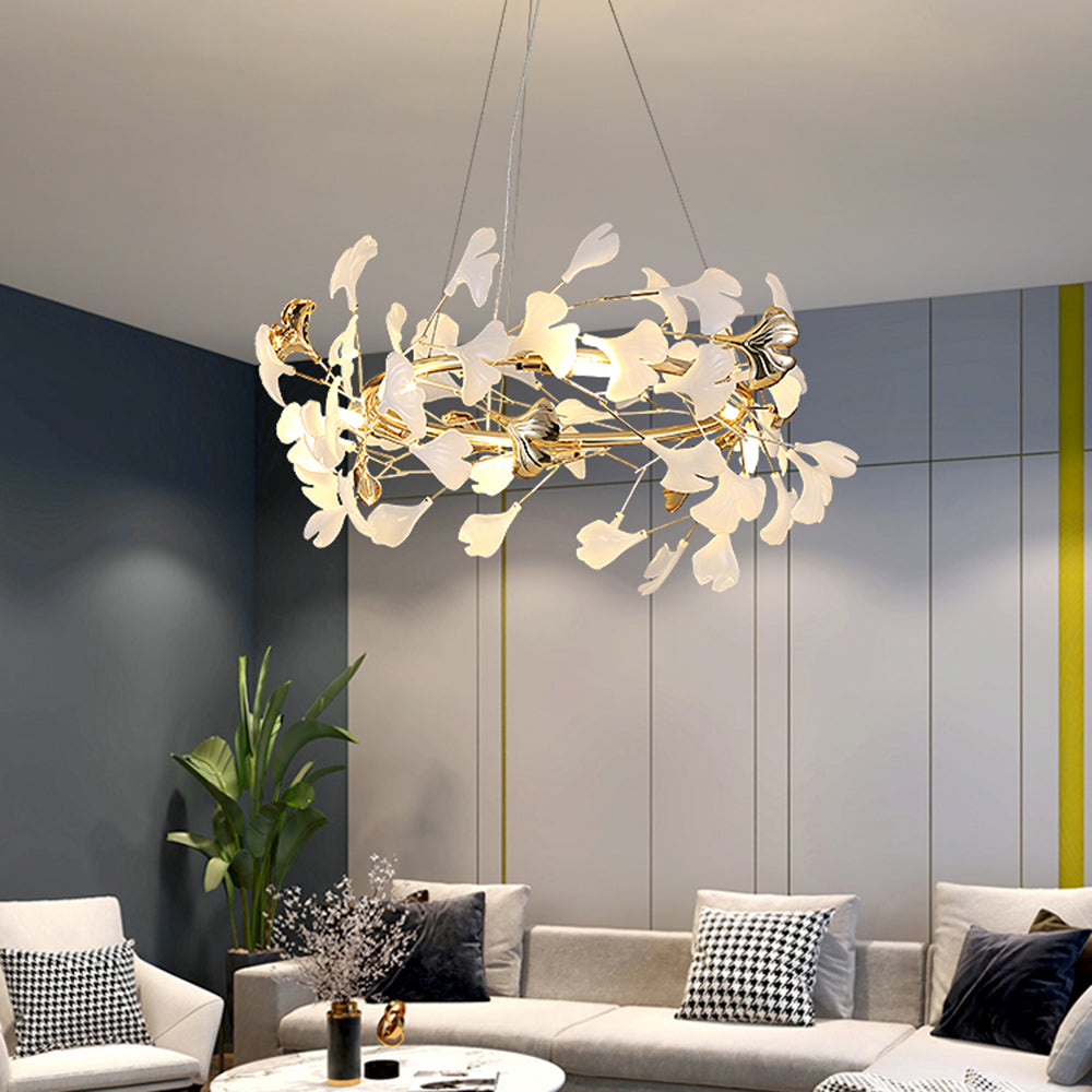 Tirex Suspension Feuille/Multi Moderne Métal/Céramique Doré/Blanc Salon-Luire