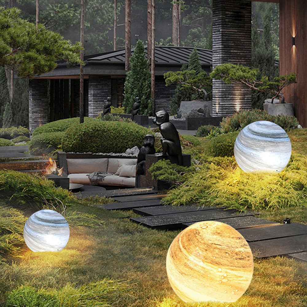 Korel Lampadaire Boule Moderne Bleu/Curry de Lait Jardin-Luire