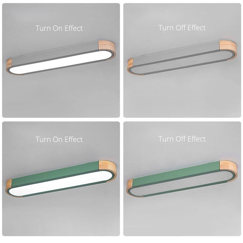 Taren Plafonnier Barre Longue Moderne. Bois/Acrylique. Blanc/Gris/Vert-Luire