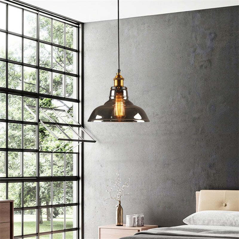 Siroven suspension Industriel en Verre. Clair/Ambre/Gris Fumé-Luire
