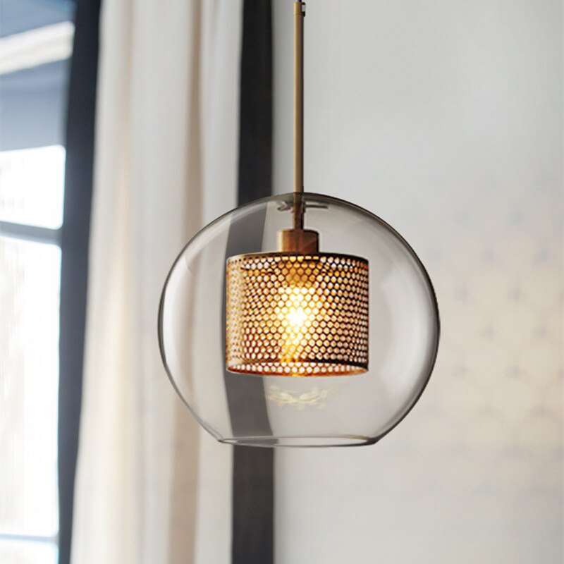 Vorinor Suspension Globe/Cylindre Moderne. Métal/Verre. Doré/Argent. Salon-Luire