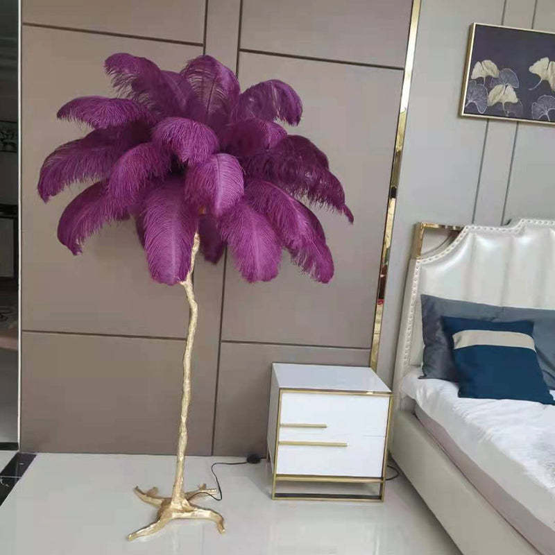 Lampadaire Fleur Luxe Plume/Métal Coloré Salon-Luire