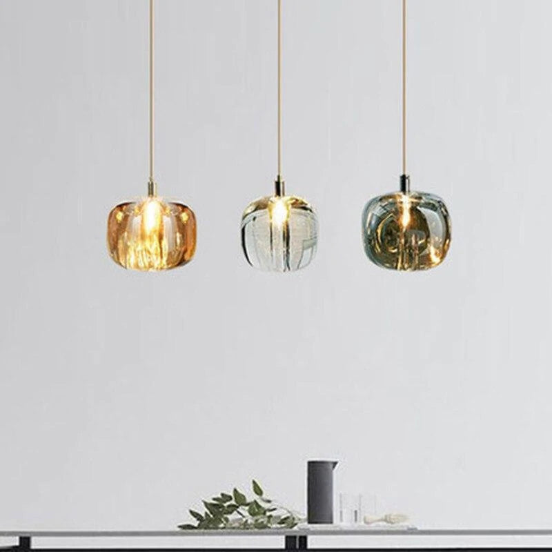 Livenel Suspension Ronde Moderne. Métal/Verre. Ambre/Claire/Gris Fumé. Salon-Luire
