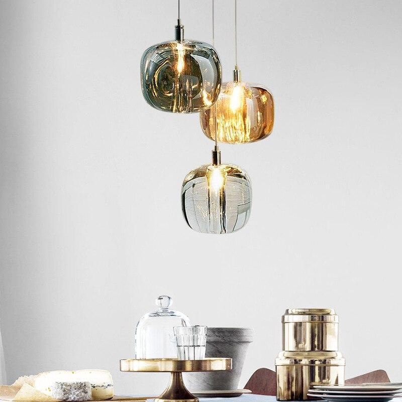Livenel Suspension Ronde Moderne. Métal/Verre. Ambre/Claire/Gris Fumé. Salon-Luire