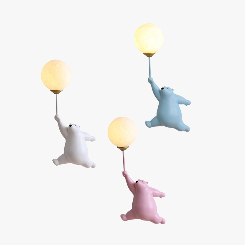 Evenel Bear Balloon Applique Murale Ours Ballon Moderne Animale. Blanc/Bleu/Rose. Salon-Luire