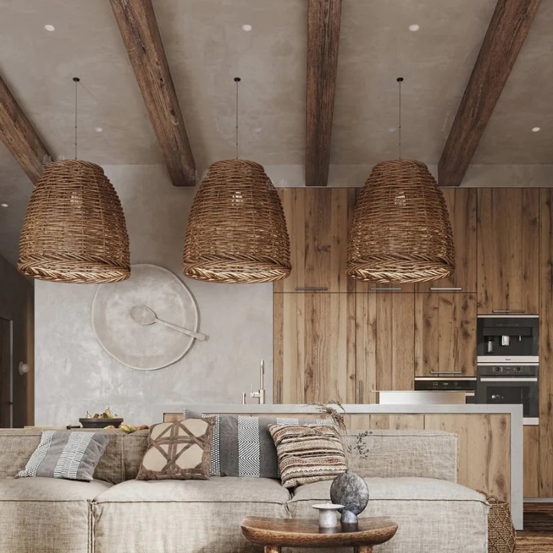 Ririxor Suspension LED Vintage Rotin Salon/Chambre à Coucher-Luire
