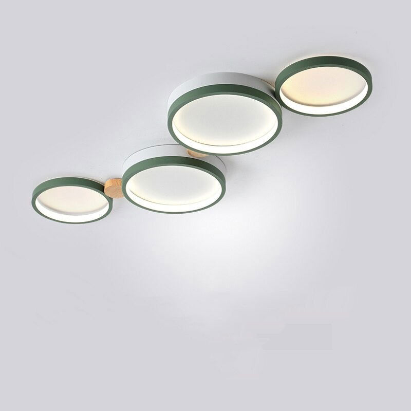Zenar Plafonnier Rond Moderne. Métal/Bois. Blanc/Gris/Vert. Salon-Luire