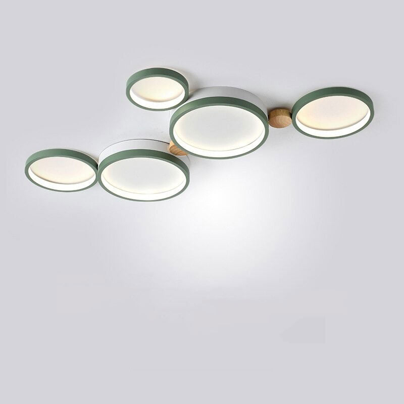 Zenar Plafonnier Rond Moderne. Métal/Bois. Blanc/Gris/Vert. Salon-Luire