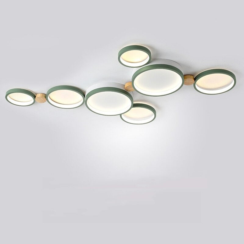 Zenar Plafonnier Rond Moderne. Métal/Bois. Blanc/Gris/Vert. Salon-Luire