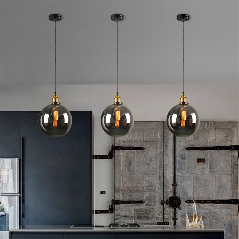 Siroven suspension Industriel en Verre. Clair/Ambre/Gris Fumé-Luire